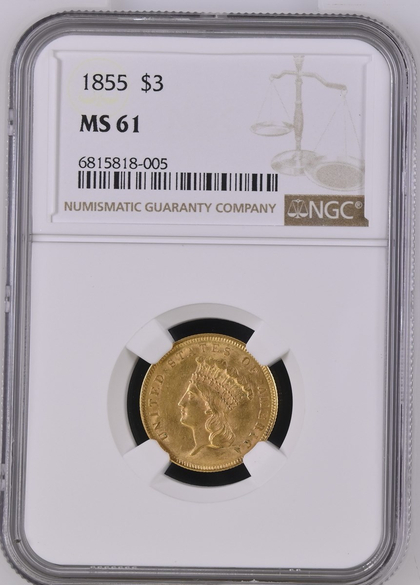1855 $3 MS | Coin Explorer | NGC