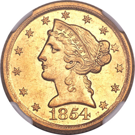 1854 D $5 MS | Coin Explorer | NGC