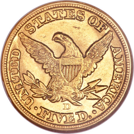 1859 D $5 MS | Coin Explorer | NGC
