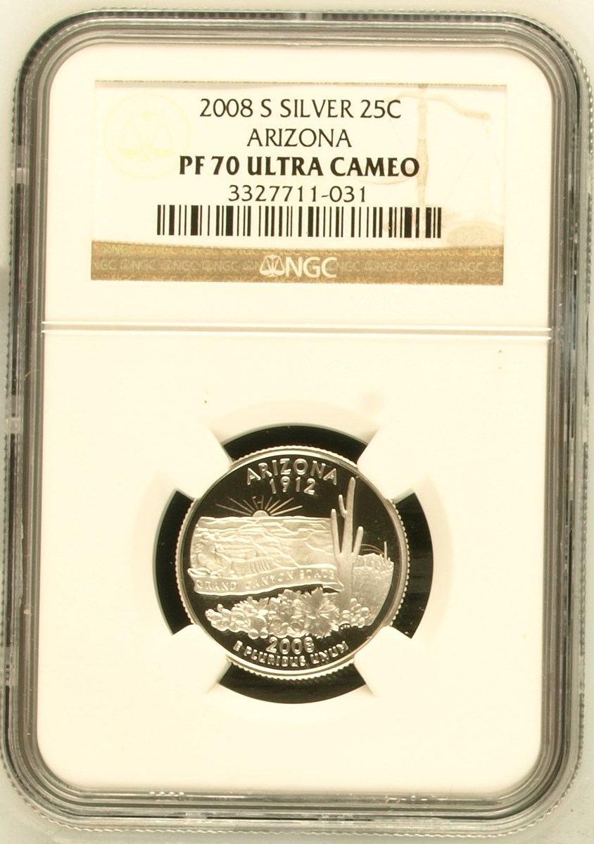 2008 S SILVER ARIZONA 25C PF | Coin Explorer | NGC