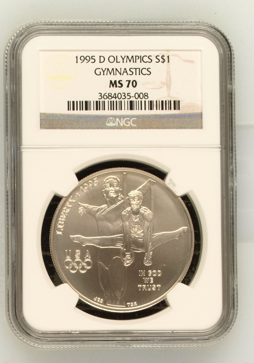 1995 D OLYMPICS - GYMNASTICS S$1 MS | Coin Explorer | NGC