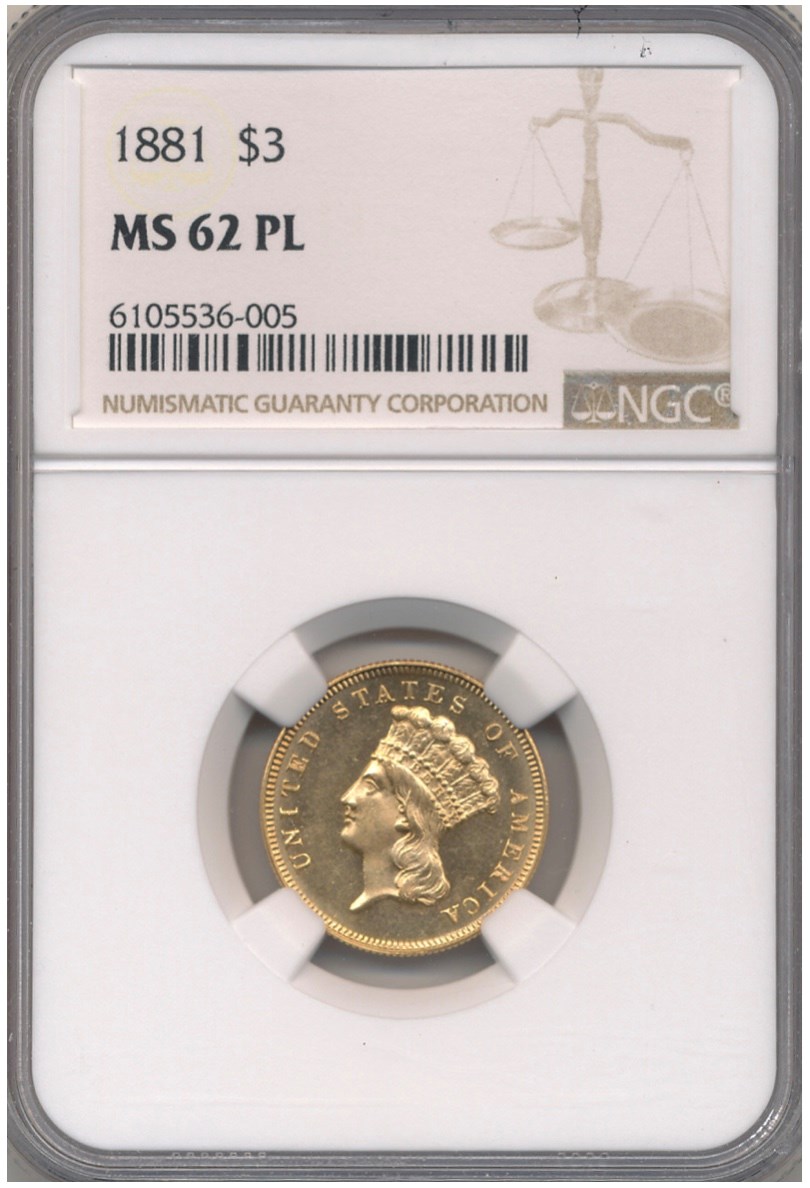 1881 $3 MS | Coin Explorer | NGC