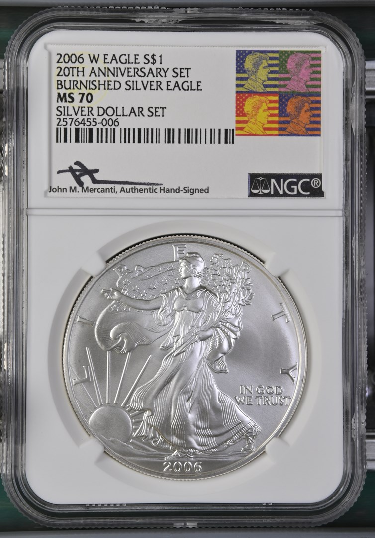 2006 W EAGLE BURNISHED SILVER EAGLE S$1 MS | Coin Explorer | NGC