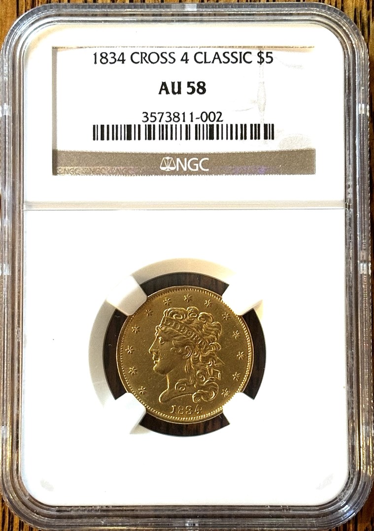1834 CLASSIC SCRIPT 8 CROSSLET 4 HM-9 $5 MS | Coin Explorer | NGC