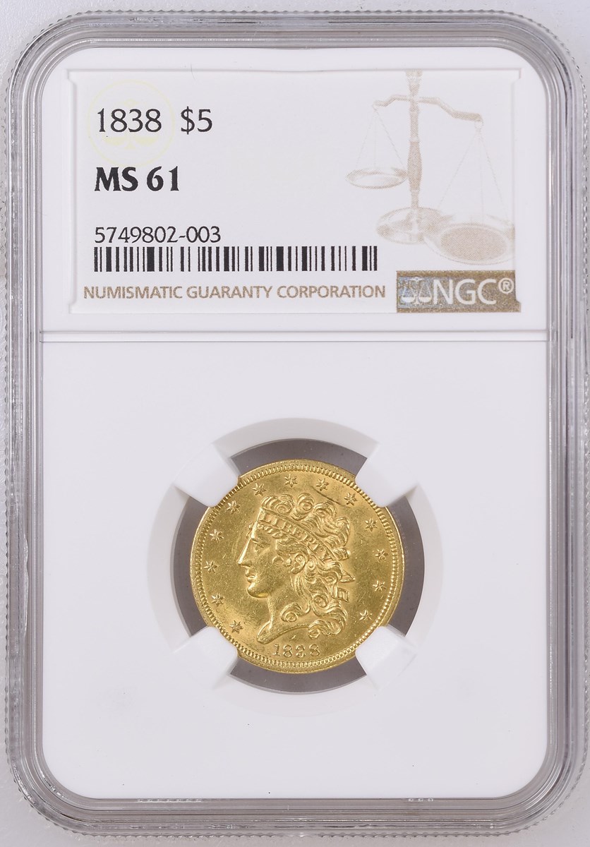 1838 $5 MS | Coin Explorer | NGC
