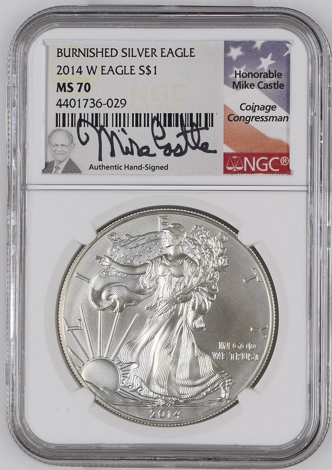 Silver Eagle マイク(エコメルカリ便) 2014 $1 American Silver Eagle NGC MS69 Brown Label - Pinehurst Coins