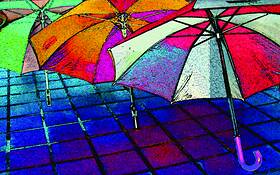 Umbrellas on the Sidewalk by Aurelio Martinez