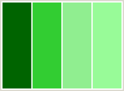 ColorCombo17685 with Hex Colors #006400 #32CD32 #90EE90 #98FB98