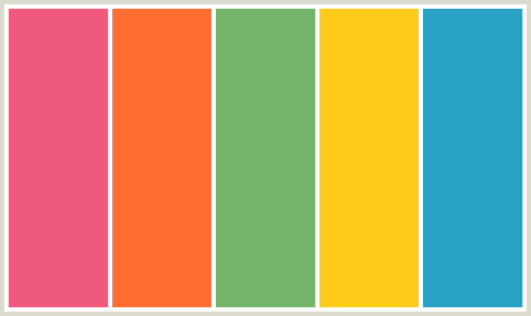 ColorCombo178 with Hex Colors #EF597B #FF6D31 #73B66B #FFCB18 #29A2C6