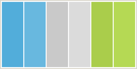 ColorCombo180 with Hex Colors #52ADDA #68B8DF #C9C9C9 #DBDBDB #AACD4B # ...