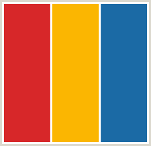ColorCombo258 with Hex Colors #D72729 #FBB601 #1B6AA5