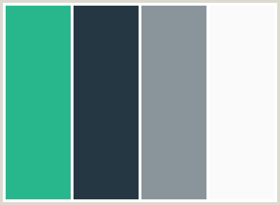 ColorCombo2604 with Hex Colors #28B78D #243743 #8A949B #FAFAFA