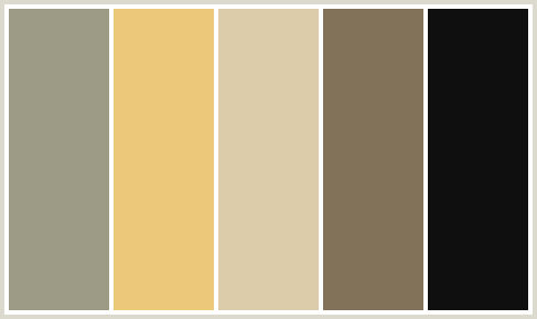 ColorCombo305 with Hex Colors #9D9B86 #ECC87A #DCCCAA #827259 #0F0F0F