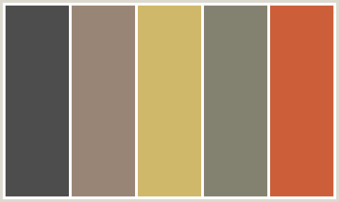 ColorCombo3172 with Hex Colors #4D4D4D #998575 #CFB86A #838271 #CC5F39
