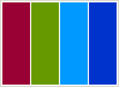 Color 339999 ColorCombo33 with Hex Colors #990033 #669900 #0099FF #0033CC