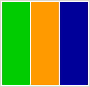 ColorCombo56 with Hex Colors #00CC00 #FF9900 #000099
