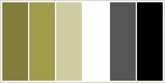 ColorCombo6543 with Hex Colors #837D3C #A29B4C #CFCCA3 #FEFEFD #565656 ...