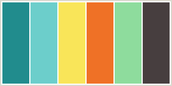 ColorCombo6656 with Hex Colors #218C8D #6CCECB #F9E559 #EF7126 #8EDC9D ...