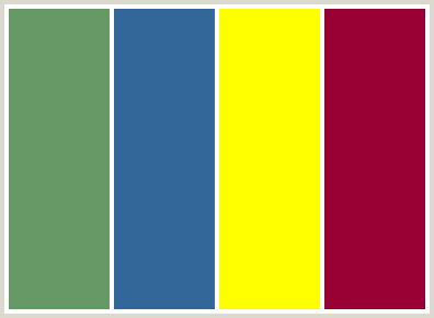 ColorCombo87 with Hex Colors #669966 #336699 #FFFF00 #990033