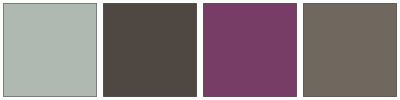ColorCombo9097 with Hex Colors #B0B8B2 #4F4842 #783D67 #70675F