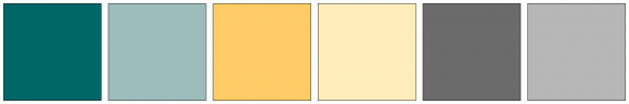 ColorCombo7709 with Hex Colors #006666 #9DBCBC #FFCC66 #FFEEBB #6B6B6B ...