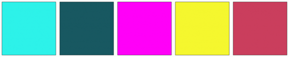 ColorCombo7717 with Hex Colors #2DF2E9 #185861 #FF00F8 #F5F72E #CA3E5D