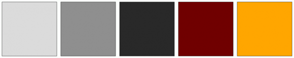 ColorCombo1017 with Hex Colors #DBDBDB #8F8F8F #292929 #700000 #FFA600