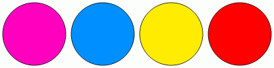 ColorCombo7955 with Hex Colors #FF00BF #008FFF #FFEC00 #FF0000
