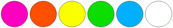 ColorCombo7958 with Hex Colors #FF00BF #FF4F00 #FBFF00 #0DDD00 #00B0FF ...