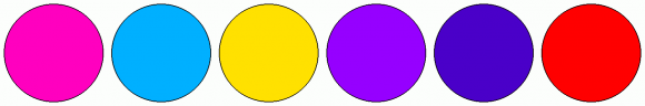 ColorCombo7961 with Hex Colors #FF00BF #00B0FF #FFE100 #9600FF #4A00C9 ...
