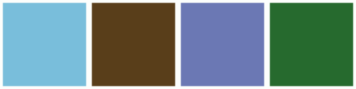 ColorCombo8962 with Hex Colors #79BEDB #593E1A #6B78B4 #266A2E