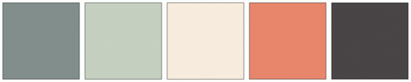 ColorCombo7988 with Hex Colors #828E8C #C5D0C1 #F8ECDE #E8866C #494546