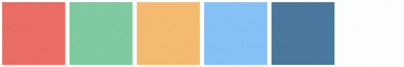 ColorCombo8283 with Hex Colors #E96D63 #7FCA9F #F4BA70 #85C1F5 #4A789C ...