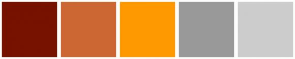 ColorCombo8434 with Hex Colors #771100 #CC6633 #FF9900 #999999 #CCCCCC