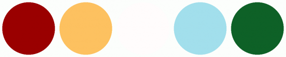 ColorCombo8474 with Hex Colors #9A0000 #FDC160 #FFFCFC #A2DFEC #0E6127