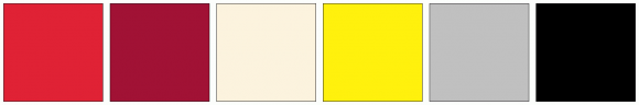 ColorCombo1168 with Hex Colors #E02235 #A11235 #FCF3DE #FFF10D #C0C0C0 ...
