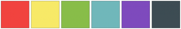 ColorCombo8631 with Hex Colors #F1433F #F7E967 #88BD49 #70B7BA #7E4ABD ...