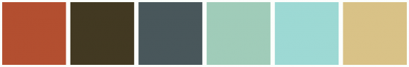 ColorCombo8593 with Hex Colors #B34F30 #423922 #49575B #A0CCB9 #9DD9D4 ...