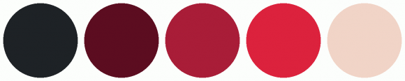 ColorCombo8676 with Hex Colors #1E2226 #5C0D20 #A91D38 #DC223D #F1D4C7