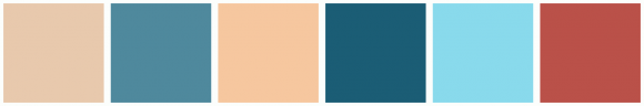 ColorCombo1374 with Hex Colors #E8C9AD #4F899D #F6C79F #1B5D75 #89DAEC ...