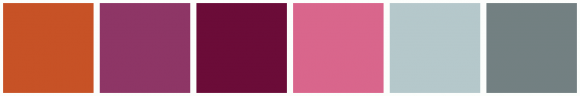 ColorCombo8987 with Hex Colors #C75226 #8E3666 #6B0C38 #D9668C #B5C8CB ...