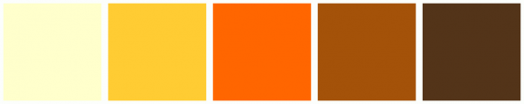 ColorCombo1263 with Hex Colors #FFFFCC #FFCC33 #FF6600 #A45209 #533419