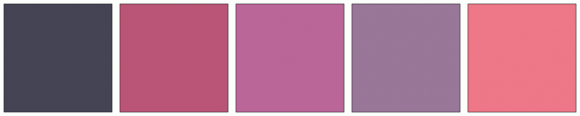ColorCombo1289 with Hex Colors #444455 #BB5577 #BB6699 #997799 #EE7788