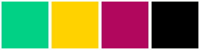 ColorCombo9291 with Hex Colors #00D184 #FFD200 #B1075C #000000