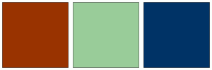 ColorCombo9973 with Hex Colors #993300 #99CC99 #003366