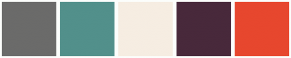 ColorCombo9595 with Hex Colors #6B6B6A #52908B #F6EDE2 #48293B #E7472E