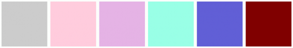 ColorCombo9581 with Hex Colors #CCCCCC #FFCCDD #E5B3E5 #99FFE6 #615FD6 ...