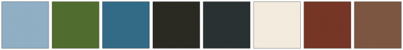 ColorCombo10161 with Hex Colors #90AFC5 #506D2F #336B87 #2A2922 #2A3132 ...