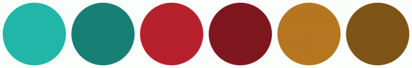ColorCombo10204 with Hex Colors #21B6A8 #177F75 #B6212D #7F171F #B67721 ...