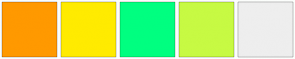 ColorCombo1491 with Hex Colors #FF9900 #FFEB00 #00FF80 #C7FA43 #EEEEEE